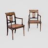 Pair of Directoire Style Black Painted and Parcel-Gilt Armchairs