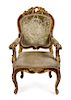A Louis XV Style Painted and Parcel Gilt Fauteuil Height 42 3/4 inches.