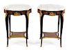 A Pair of Louis XV Style Parquetry and Gilt Metal Mounted Tables Height 27 1/2 x width 21 1/4 x depth 21 1/4 inches.