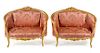 A Pair of Louis XV Style Painted and Parcel Gilt Settees Width 50 1/4 inches.