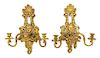A Pair of Neoclassical Gilt Bronze Three-Light Sconces Height 17 1/4 inches.