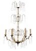 A French Gilt Metal and Glass Six-Light Chandelier Height 41 inches.