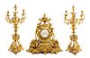 A Louis XV Style Gilt Bronze Clock Garniture Height of mantel clock 25 1/2 inches.