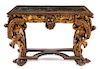 * A Venetian Baroque Giltwood Console Table Height 52 x width 31 x depth 37 inches.