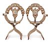A Pair of Syrian Mother-of-Pearl Inlaid Savonarola Chairs Height 42 1/2 inches.