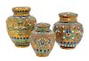 Three Chinese Gilt Metal and Cloisonne Covered Jars Height of tallest 5 1/4 inches.