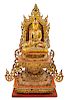 A Burmese Gilt and Red Laquered Wood Figure of Buddha Height 29 inches.