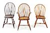 * A Group of Three Windsor Brace Back Chairs Height of tallest 37 3/4 inches.