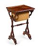 A Late Regency Mahogany Sewing Table Height 30 1/4 x width 20 x depth 16 7/8 inches.
