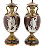 A Pair of Mintons Pate-sur-Pate Vases Height of porcelain 16 inches.