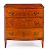 An English Marquetry Chest of Drawers Height 34 1/2 x width 33 1/2 x depth 21 1/2 inches.