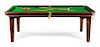 An English Mahogany Billiard or Snooker Table Height 32 x length 89 x depth 49 inches.