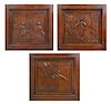 Three Renaissance Revival Carved Oak Panels Height 19 3/4 x width 21 inches.