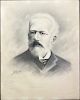 Black and White Chalk Drawing, Tschaikovsky, signed indistinctly
