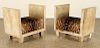 PAIR PARCHMENT BENCHES COVERED IN DEER SKIN