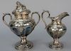 Two piece N. Harding Boston coin silver tea set with teapot and creamer. 
pot: height 10 in., 
creamer: height 8 in., 
32.4 total tr...