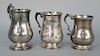 Three various N. Harding Boston mugs with handles, two are monogrammed, one marked: Peter Renton M.D. Boston 1853. heights 5 1/4 in....