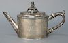Silver tea pot with pineapple finial, marked: Bayley, Simeon Bayley N.Y. 1789,monogrammed. height 6 1/2 in., 24.1 troy ounces