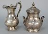 Two piece N. Harding Boston coin silver covered sugar and covered creamer.  creamer: height 7 1/2 in.,  sugar: height 7 3/4 in.,...