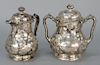 Two piece N. Harding Boston coin silver set with covered creamer and covered sugar. 
creamer: height 6 3/4 in., 
sugar: height 7 in....