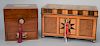 Two piece lot to include an inlaid tea box, interior with two covered containers and pressed glass bowl and a mahogany box, interior...