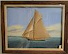 Attributed to Thomas Willis (1850-1925), mixed media oil and silk on canvas, Sloop of Coast with Blue Skies, unsigned, 18 1/2" x 24 ...