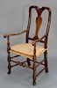 Queen Anne great chair with newer rush seat and oak stretcher.  height 44 in