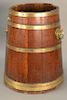 George III barrel form container with slatted sides held with brass bindings and handle (one handle missing, original bottom is avai...