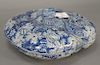 Chinese blue and white gourd form covered dish, exterior painted with leaves, butterflies, and gourds having molded vines and gourd ...