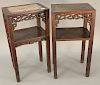Two Chinese 19th century hardwood stands, one with marble top. 
each: ht. 31 1/2in., top: 12" x 16 1/4",