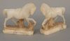 Pair of large white hardstone horses on marble bases. 
height 7 1/2 in., length 8 1/2 in.
