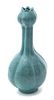 * A Robin's Egg Blue Glaze Garlic Head Bottle Vase Height 9 inches.