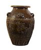 A Large Brown Glaze Ceramic Jar Height 20 1/4 inches.
