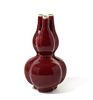 A Copper Red Glaze Porcelain Triple-Neck Double-Gourd Vase Height 9 inches.