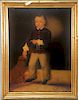 American School, 
oil on canvas, 
full length portrait, 
Young Boy with Dog, 
19th century, 
39 1/2" x 30"