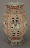 Chinese Famille rose porcelain wedding lamp in two parts, finely painted scrolling blossoming flowers and round panels with figures ...