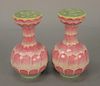 Pair of Chinese famille rose porcelain shakers/dishes, pink lotus enameled around exterior, center opening to two part interior dish...
