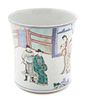 A Polychrome Porcelain Brush Pot Height 6 3/4 inches.
