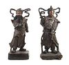 A Pair of Carved Wood Figures of Immortals Height 34 inches.