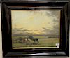 James Alick Riddell (1858-1928)  oil on canvas,  farm sunset landscape signed lower right J.A. Riddell 18 3/4" x 22 3/4"