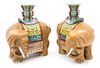 A Pair of Polychrome Porcelain Figural Vases Height 12 3/4 inches.
