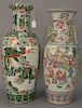 Two large Chinese porcelain baluster vases to include a famille verte vase having painted panels with scholars and guanyin figures a...