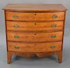 Federal bowed front four drawer chest on French feet, circa 1800. 
height 38 in., case width 37 1/4 in.