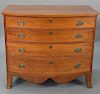 Federal cherry bowed front four drawer chest with inlaid top edge, circa 1800. 
height 36 3/4 in., case width 40 in.