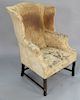 Chippendale mahogany upholstered wing chair. 
height 46 1/2 in.