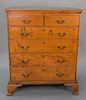 Chippendale maple tall chest having two over four drawers on ogee bracket feet. 
height 47 in., width 36 3/4 in.