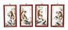 A Set of Four Polychrome Porcelain Plaques Height 13 3/4 x width 7 1/4 inches (each).