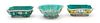 Three Famille Rose Turquoise Glaze Bowls Height of first 2 1/4 x width 6 5/8 x depth 5 1/8 inches.