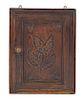 A George I Hanging Cupboard, Height 24 1/2 x width 18 5/8 x depth 9 1/4 inches.