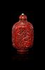 A Cinnabar Lacquer Snuff Bottle Height 3 1/2 inches.